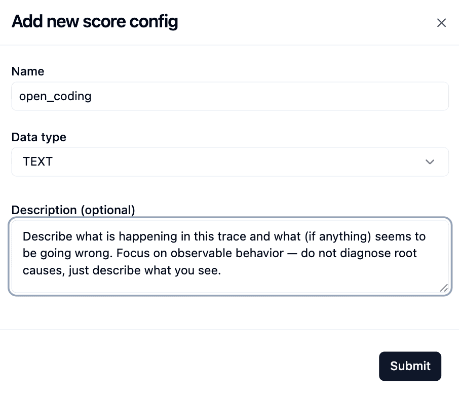 Score config creation form